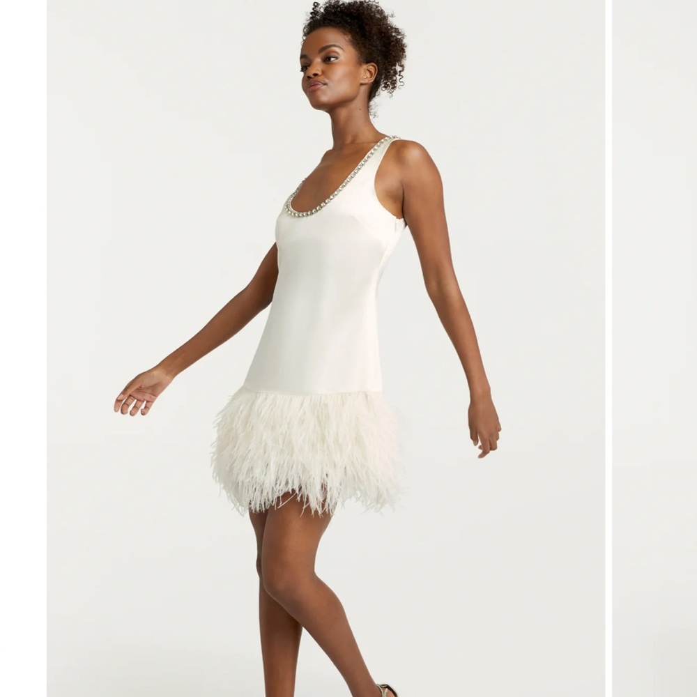 Cinq à Sept White Feather Trim Dress